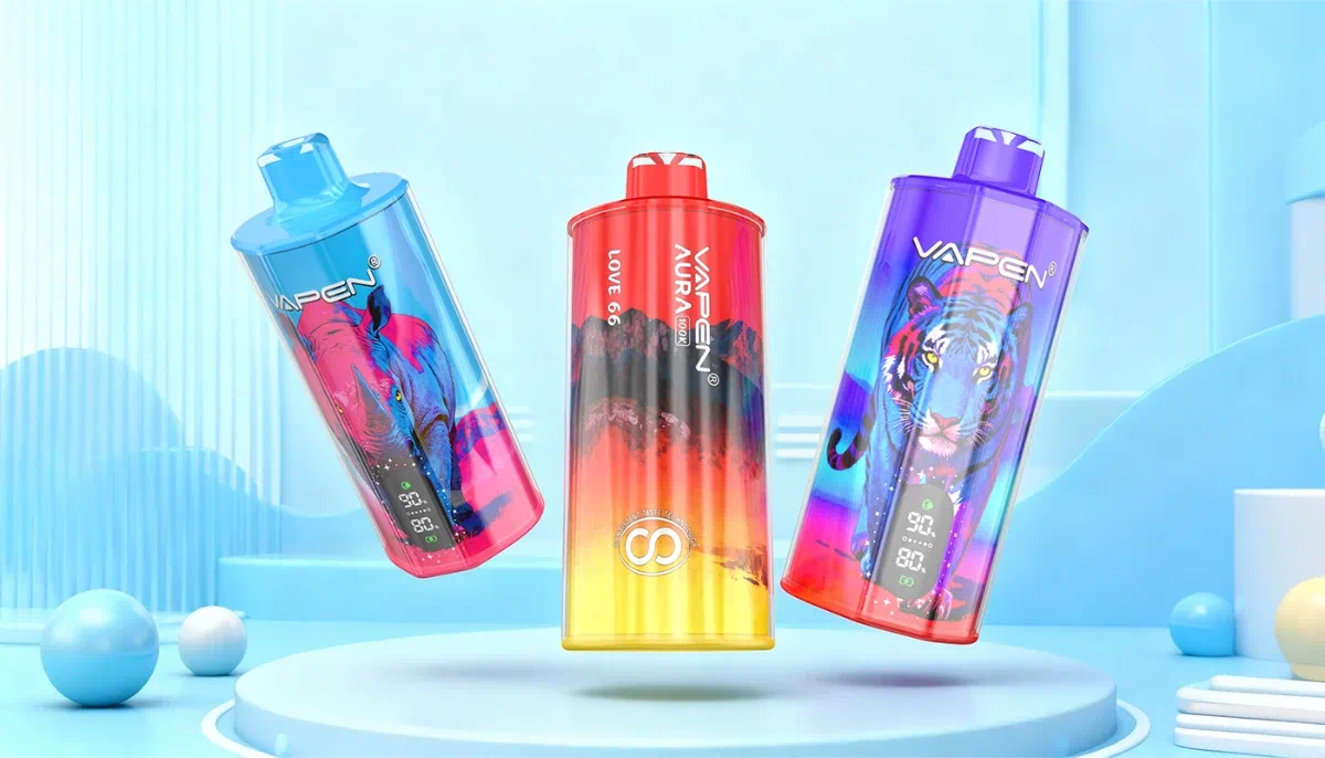 VAPEN AURA — 100K Puffs · Taste Consistent Technology™ · 16ms Mic · Adjustable Airflow