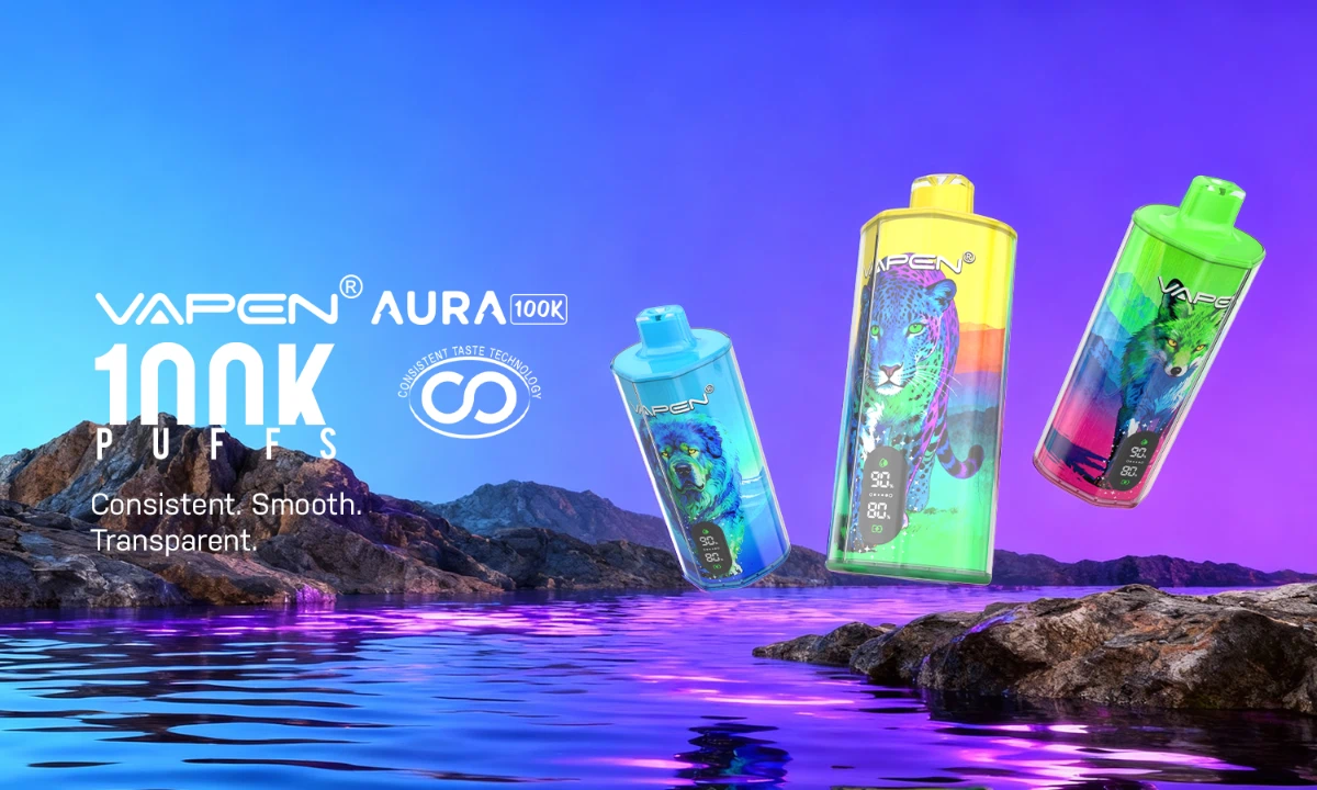 VAPEN AURA 100K — 100K Puffs · Taste Consistent Tech · 16ms Response · Smooth Draw
