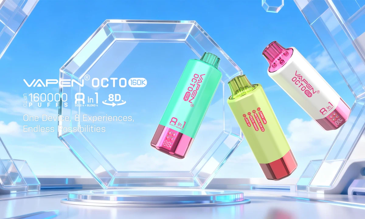 VAPEN OCTO 160K 8in1 — 4 Tanks · 8 Flavor Modes · Type-C 850mAh · 160,000 Puffs